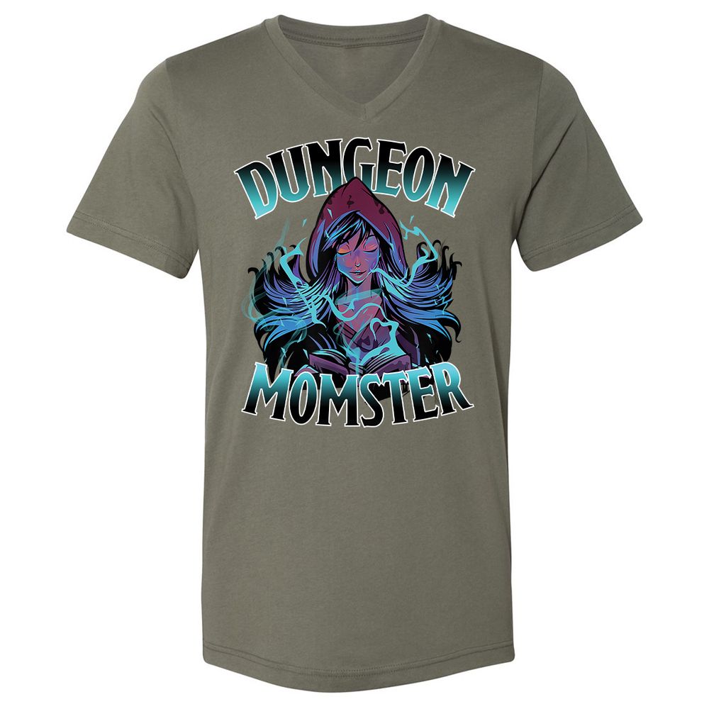 Dungeon Momster Unisex V-Neck T-Shirt - Military Green - 10