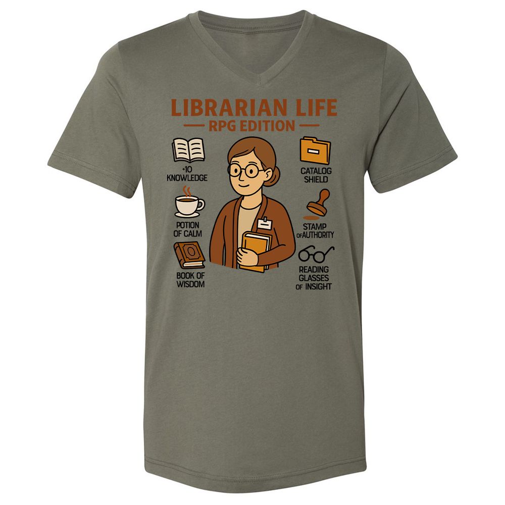 Librarian Life RPG Edition Unisex V-Neck T-Shirt - Military Green - 10