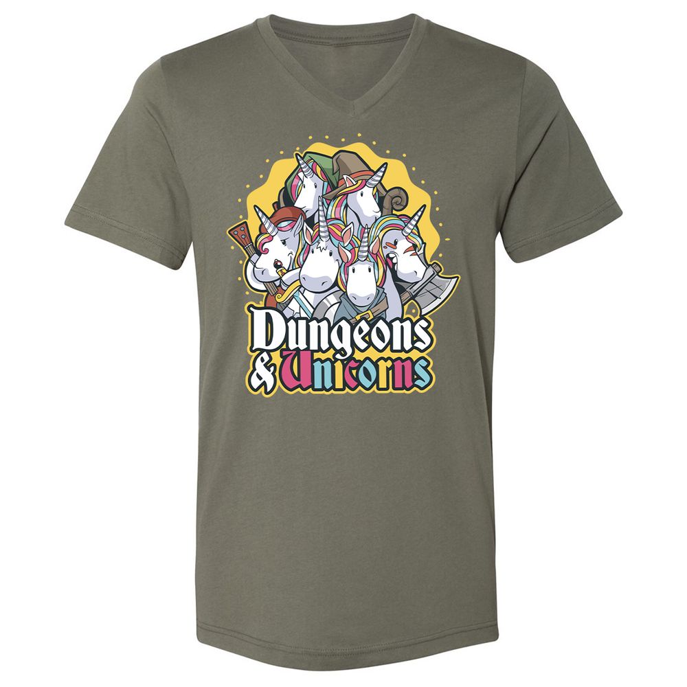 Dungeons And Unicorns Unisex V-Neck T-Shirt - Military Green - 10