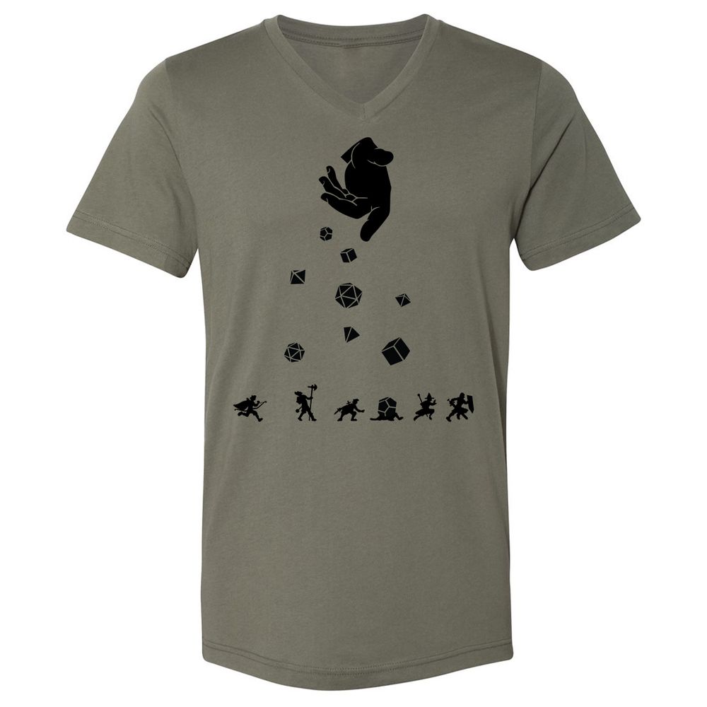 Rocks Fall, Everyone Dice Unisex V-Neck T-Shirt - Military Green - 10