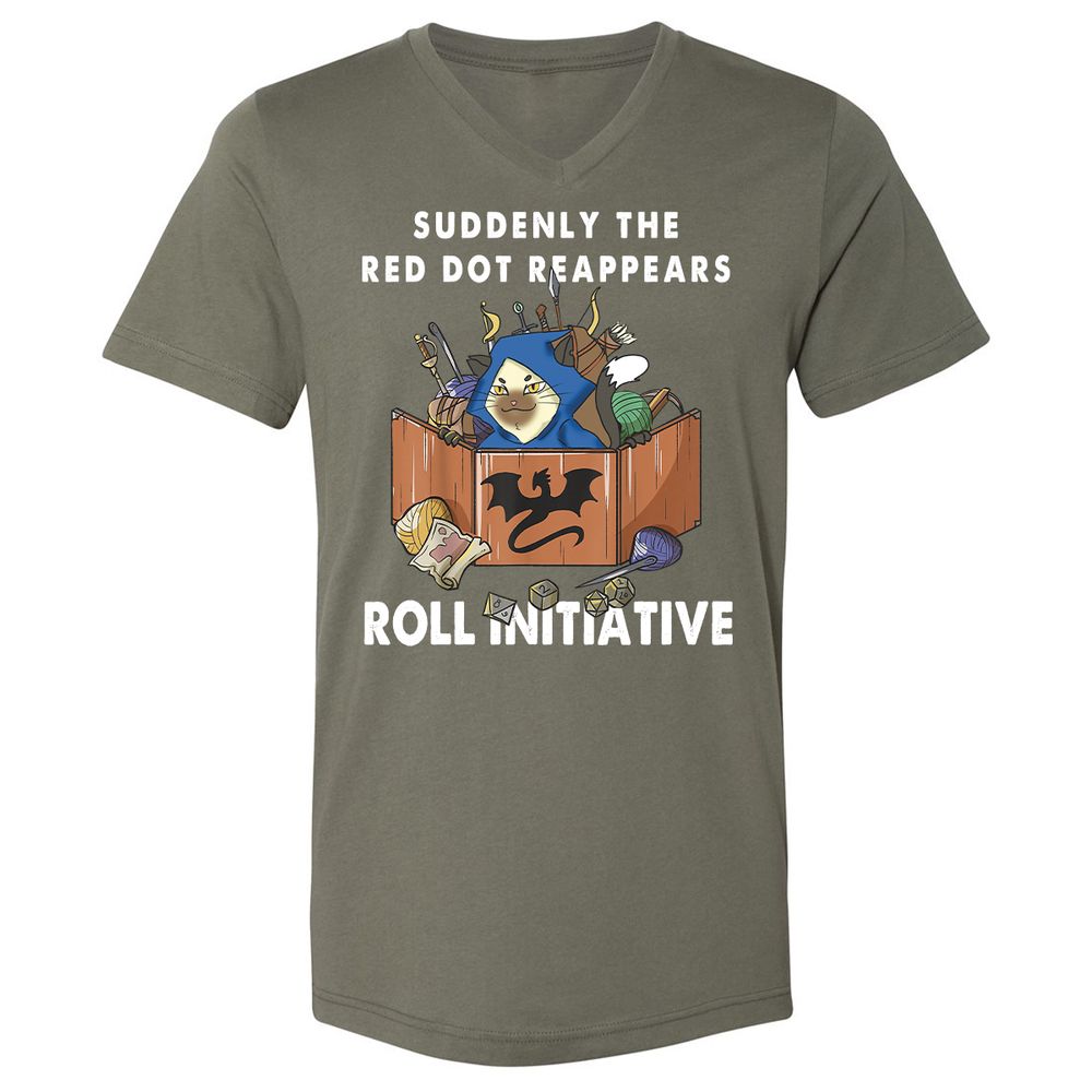 Suddenly The Red Dot Reappears Roll Initiative Unisex V-Neck T-Shirt - Military Green - 10