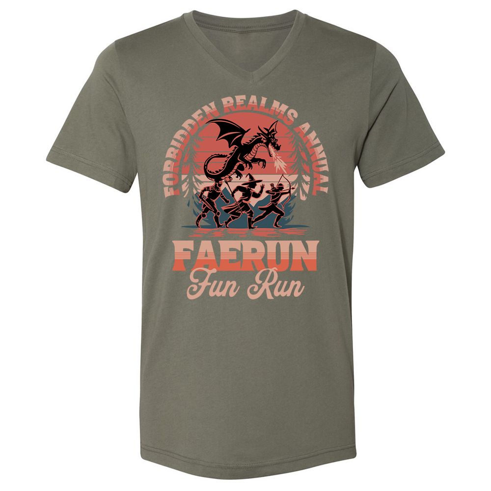 Faerun Fun Run Unisex V-Neck T-Shirt - Military Green - 10
