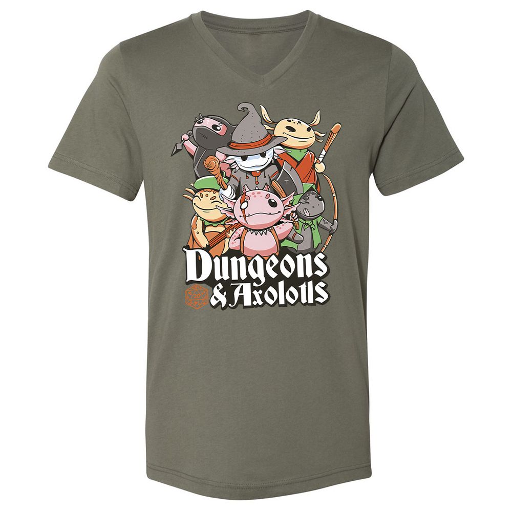 Dungeons And Axolotls Unisex V-Neck T-Shirt - Military Green - 10