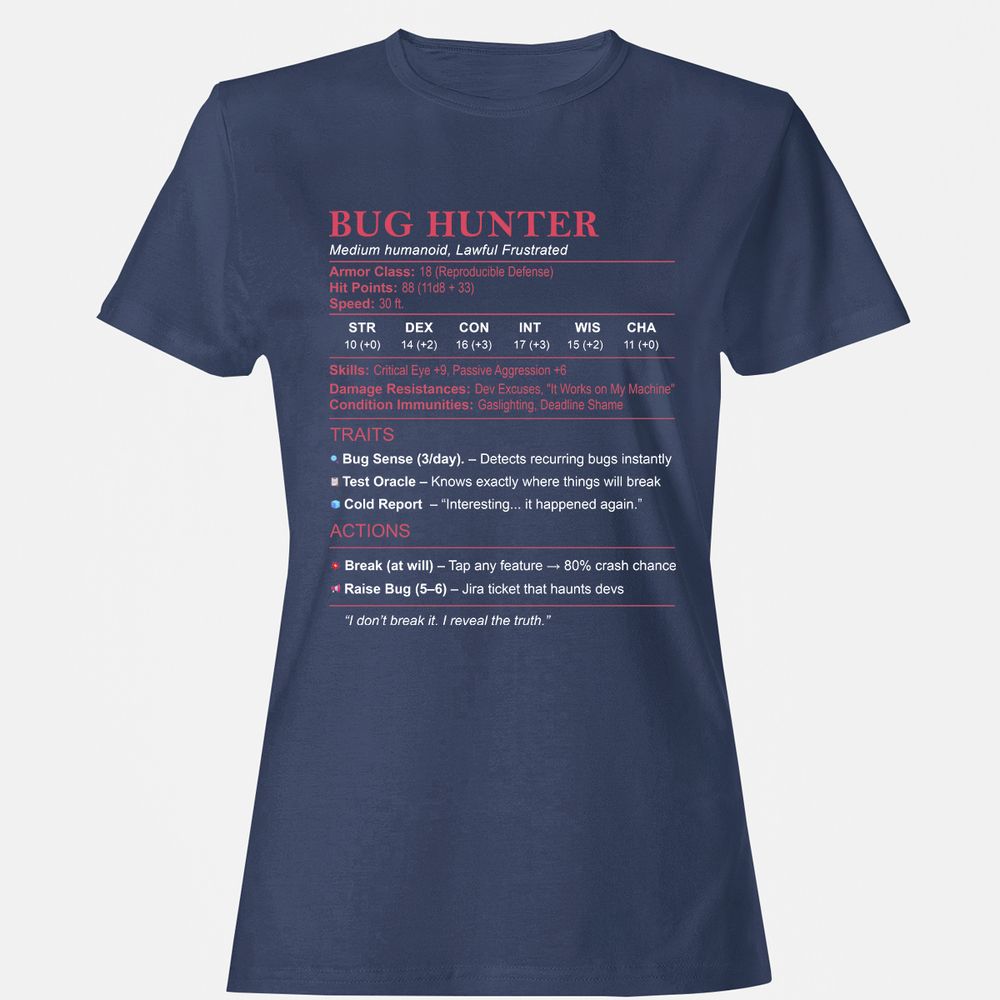 Tester Stats (Bug Hunter) Women's T-Shirt - Navy - 10