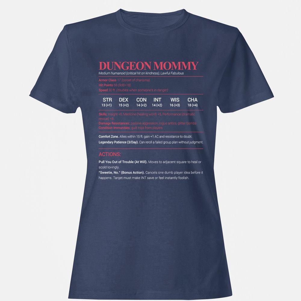 Dungeon Mommy Stats Women's T-Shirt - Navy - 10
