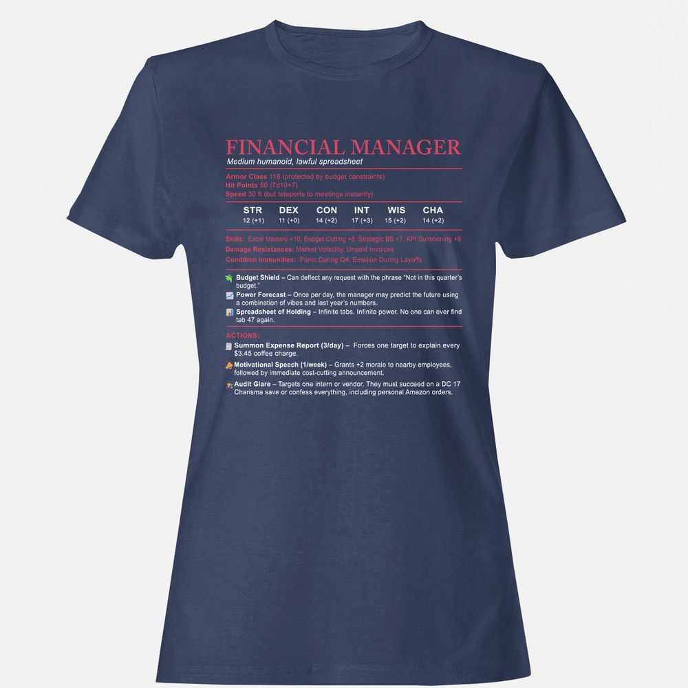 Financial Manager Stats Women's T-Shirt - Navy - 10