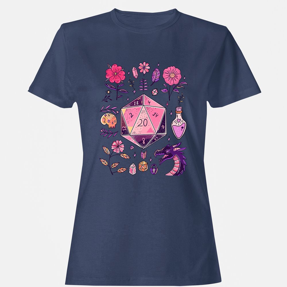 Mystic D20 Floral Dice Art - Navy - 10