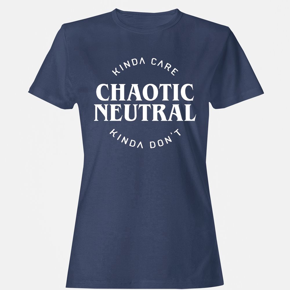 Chaotic Neutral Alignment Kinda Care Kinda Don't Women's T-Shirt - Navy - 10