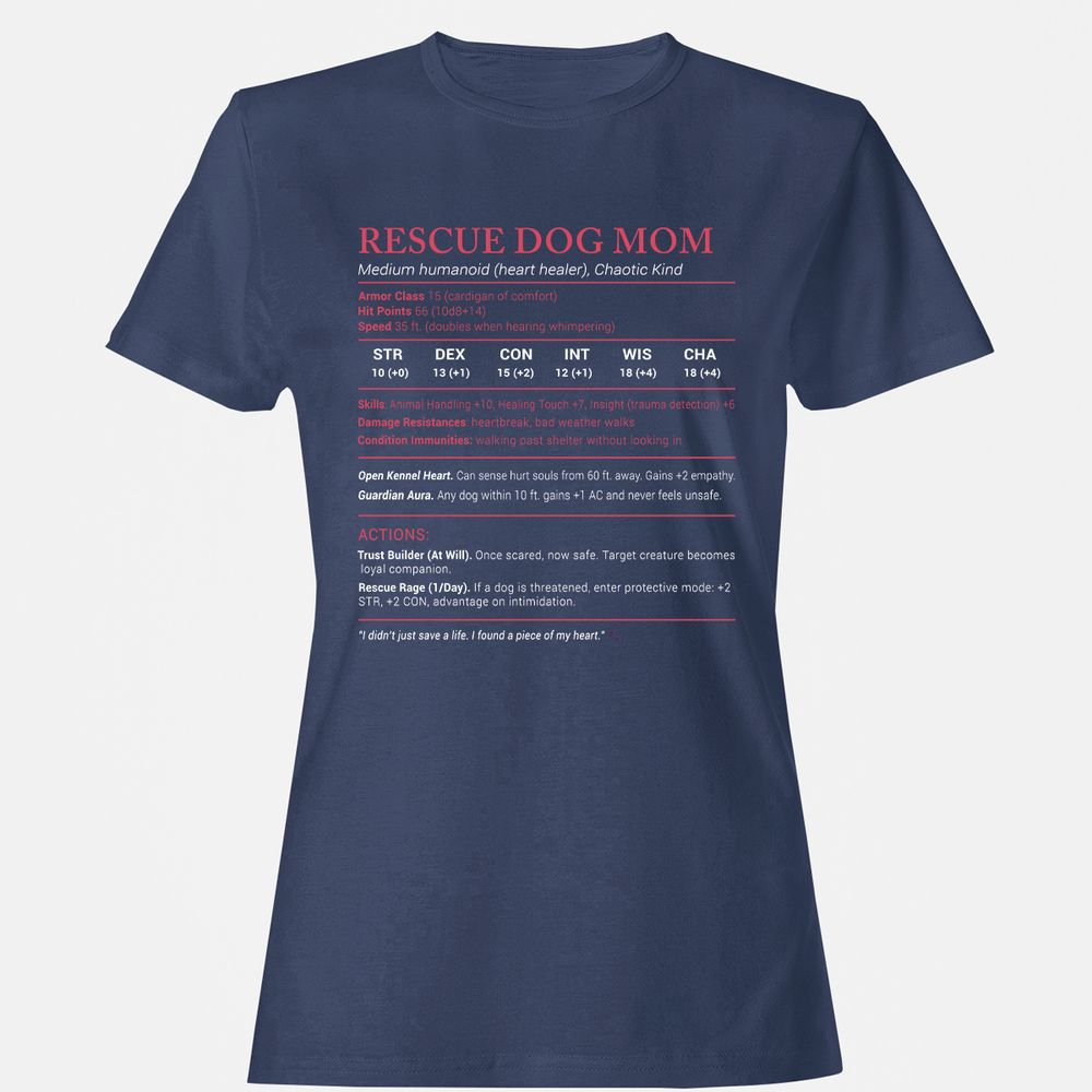 Rescue Dog Mom Stats Women's T-Shirt - Navy - 10