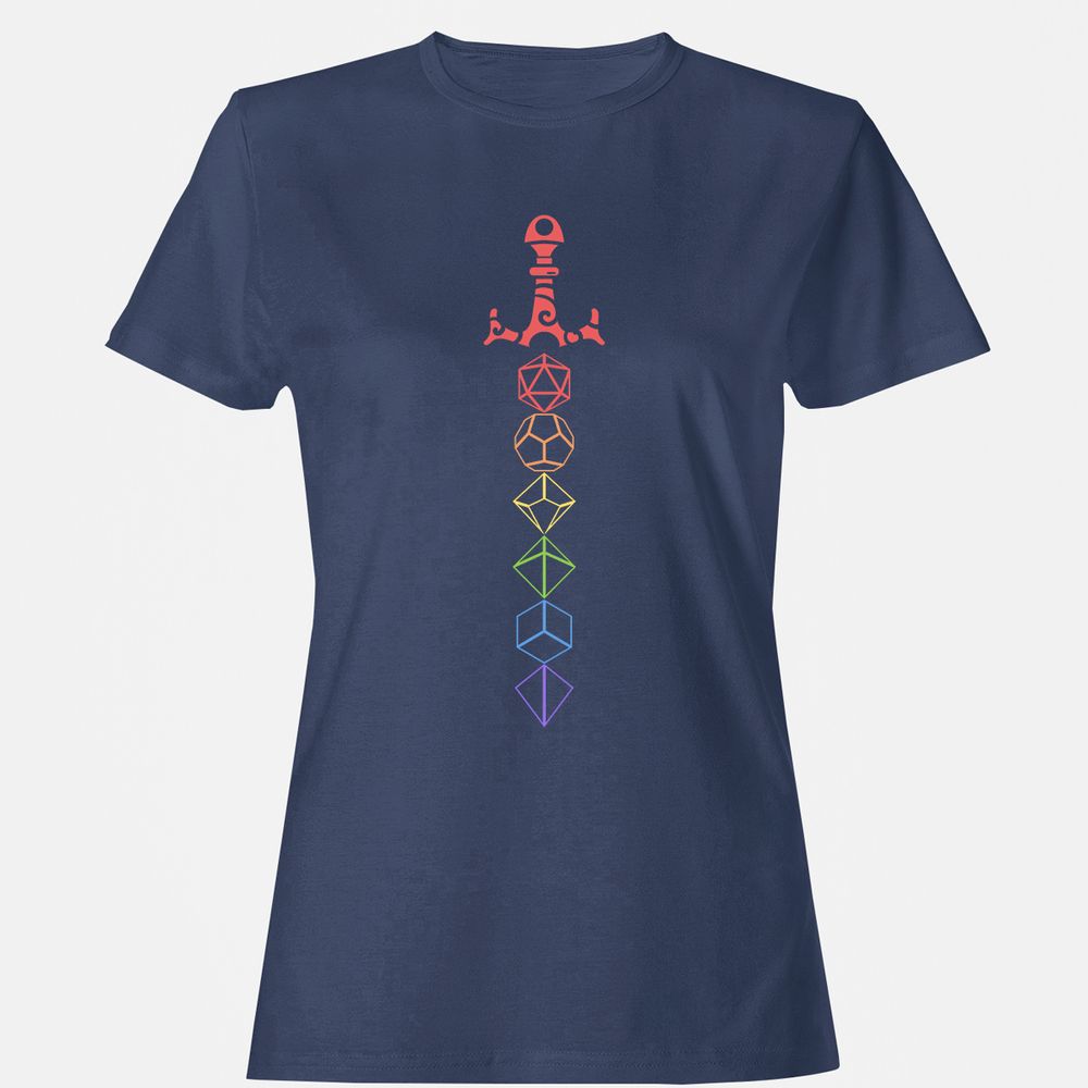 Rainbow Dice Sword LGBT Women's T-Shirt - Navy - 10