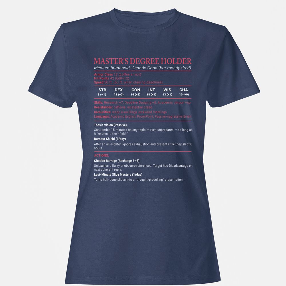 Master Degree's Holder Stats Women's T-Shirt - Navy - 10