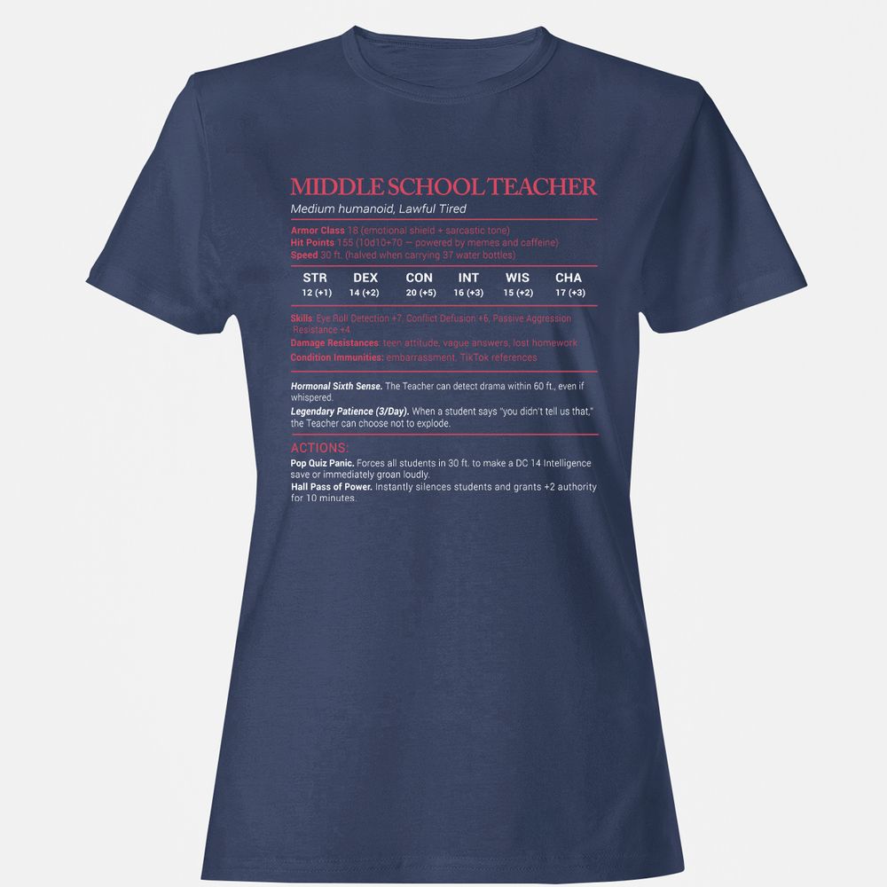 Middle School Teacher Stats Women's T-Shirt - Navy - 10