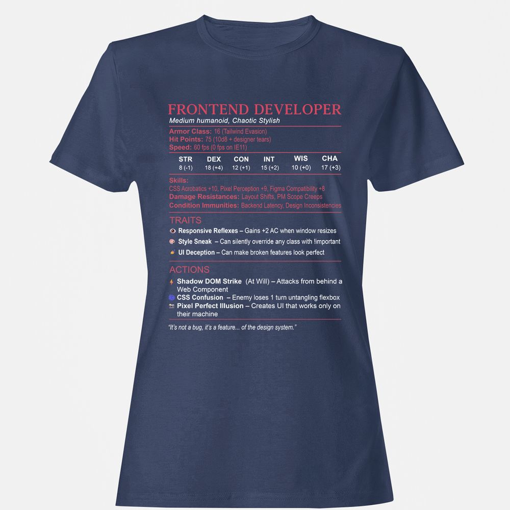 Frontend Developer Stats Women's T-Shirt - Navy - 10
