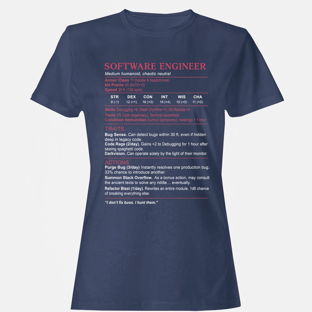 Software Engineer Stats Women's T-Shirt - Navy - 10