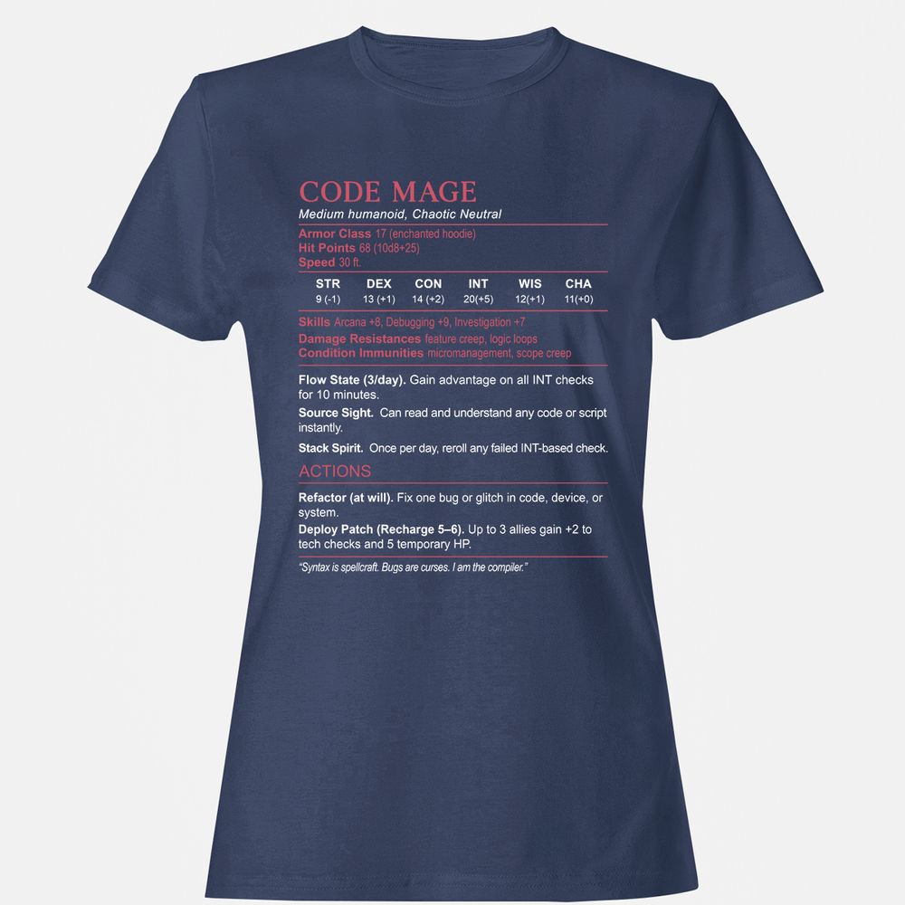 Code Mage Stats Women's T-Shirt - Navy - 10
