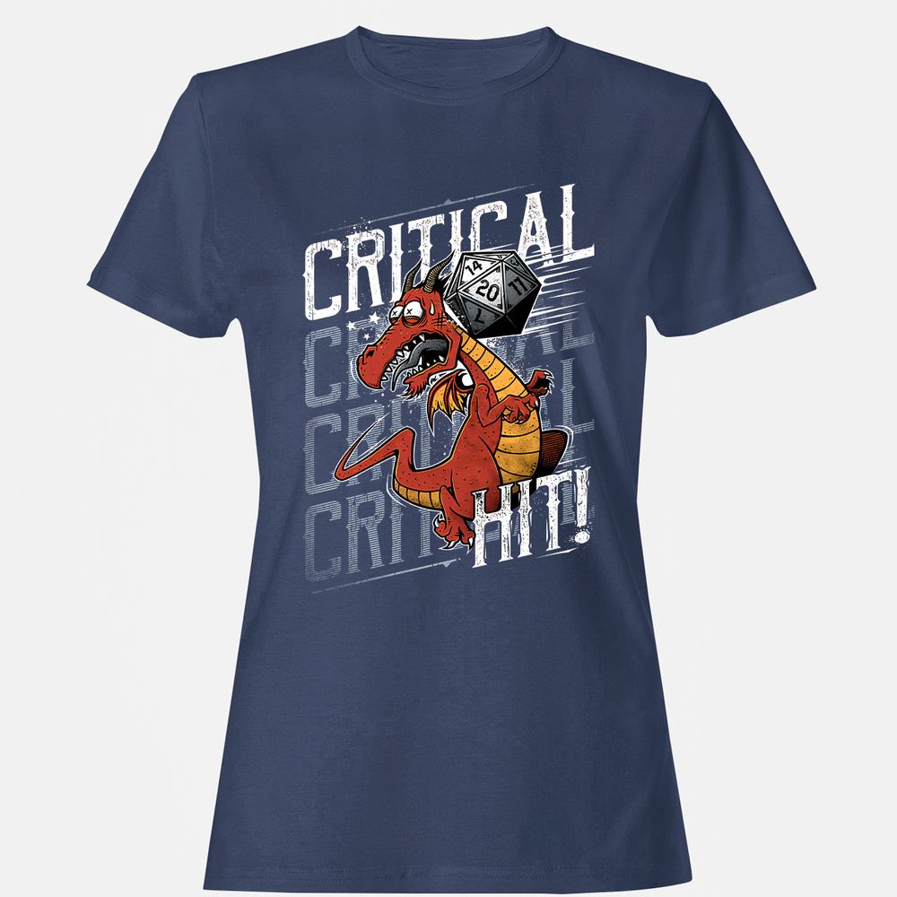 Funny Dragon Critical Hit Women's T-Shirt - Navy - 10