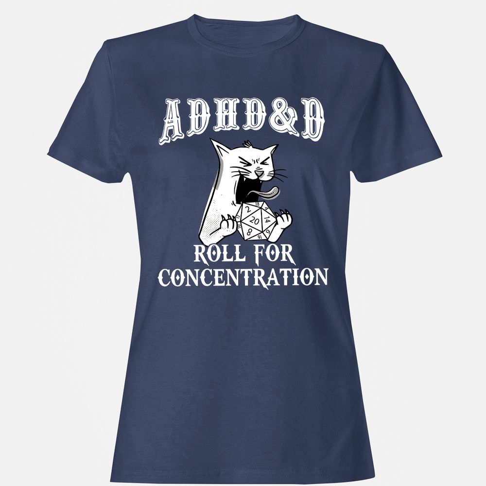 Cat ADHD&D Roll For Concentration Women's T-Shirt - Navy - 10