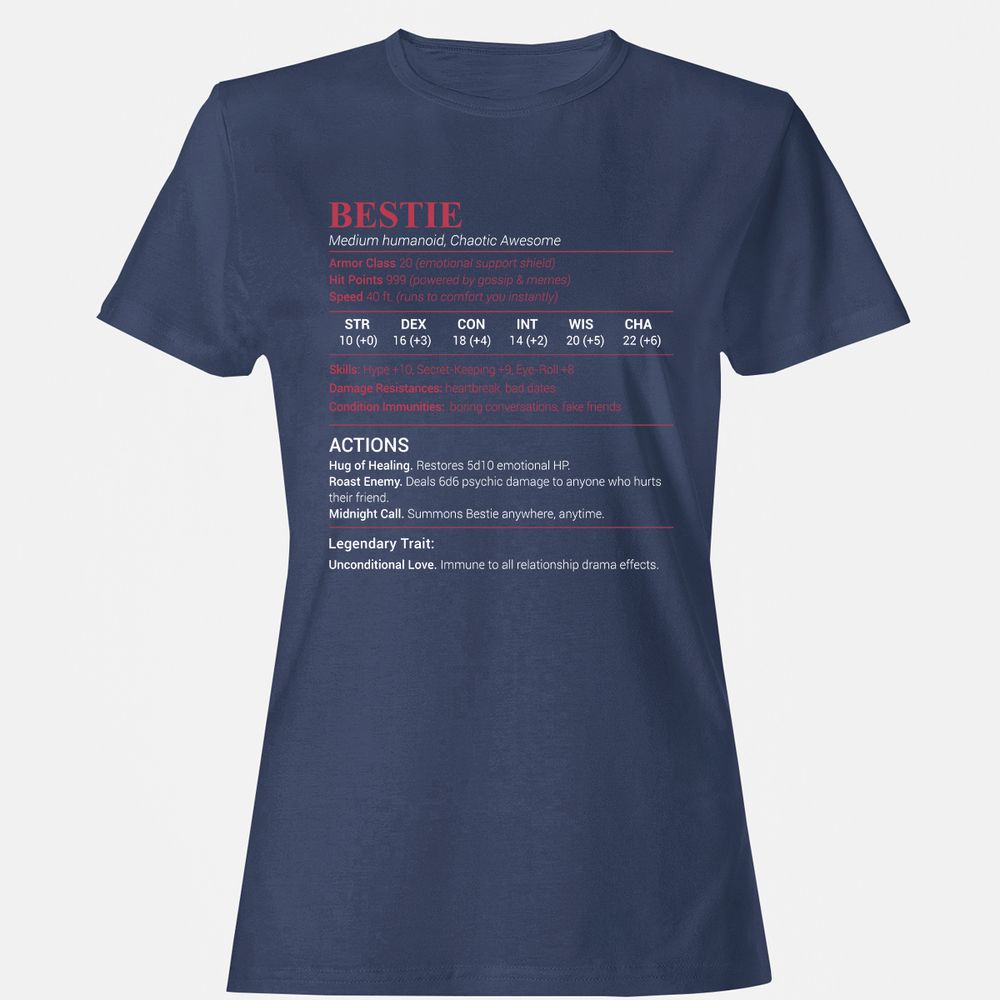 Bestie Stats Women's T-Shirt - Navy - 10