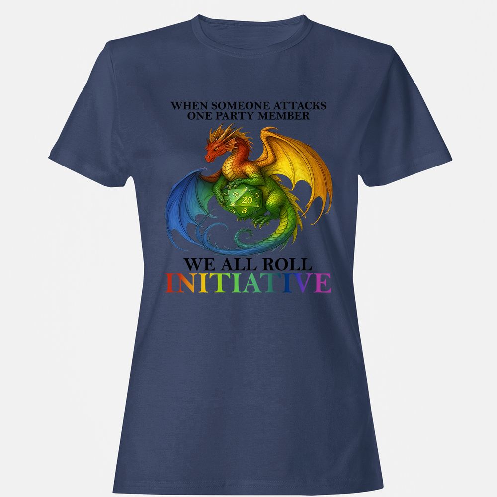 Dragon We All Roll For Initiative Women's T-Shirt - Navy - 10