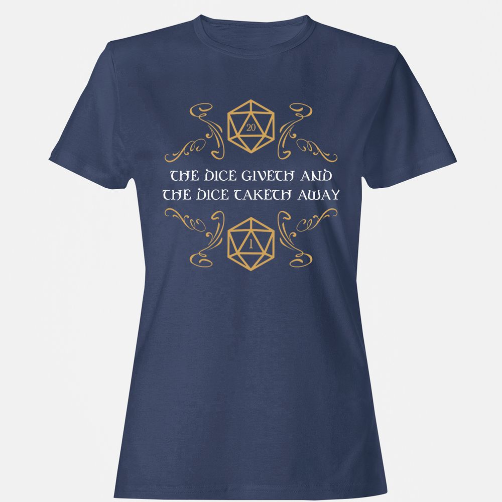 The Dice Giveth and Taketh Away Natural 20 and Critical Fail Women's T-Shirt - Navy - 10