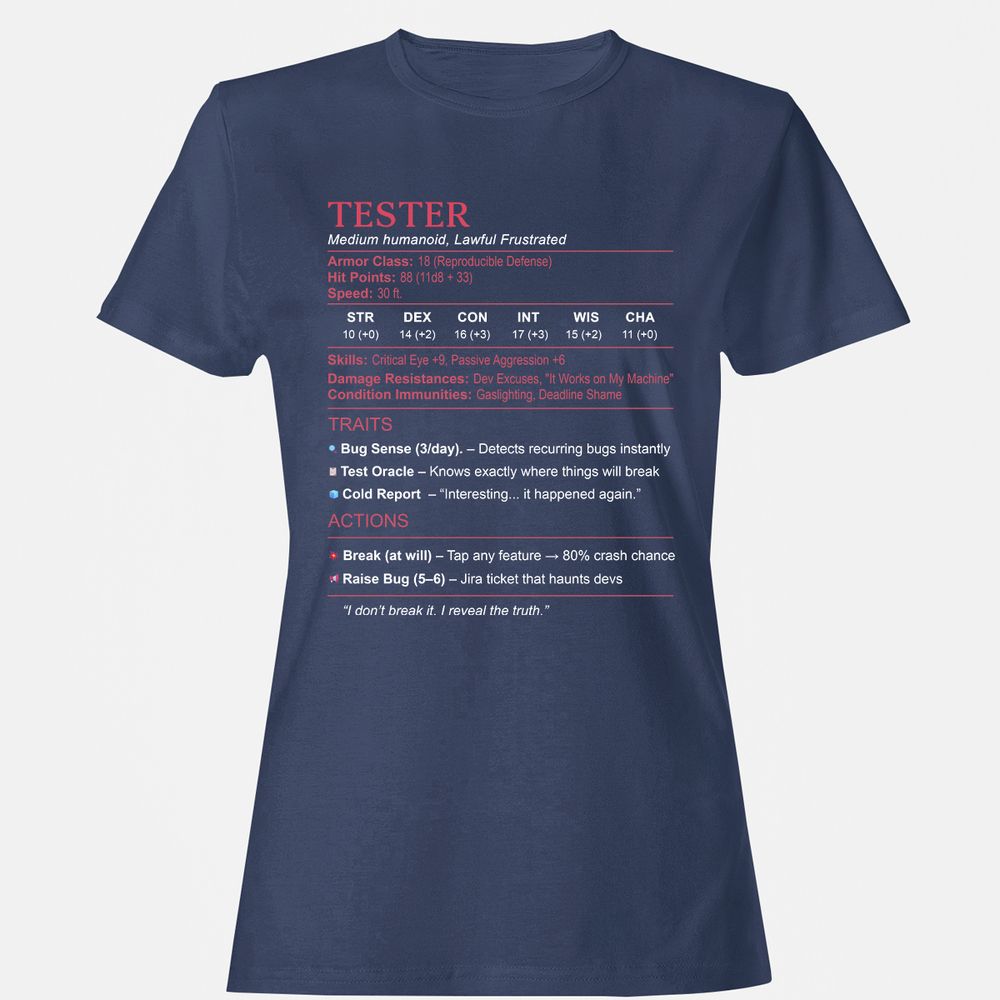 Tester Stats Women's T-Shirt - Navy - 10