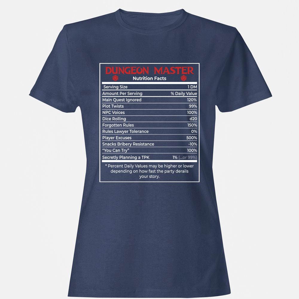 Dungeon Master Nutrition Facts Women's T-Shirt - Navy - 10