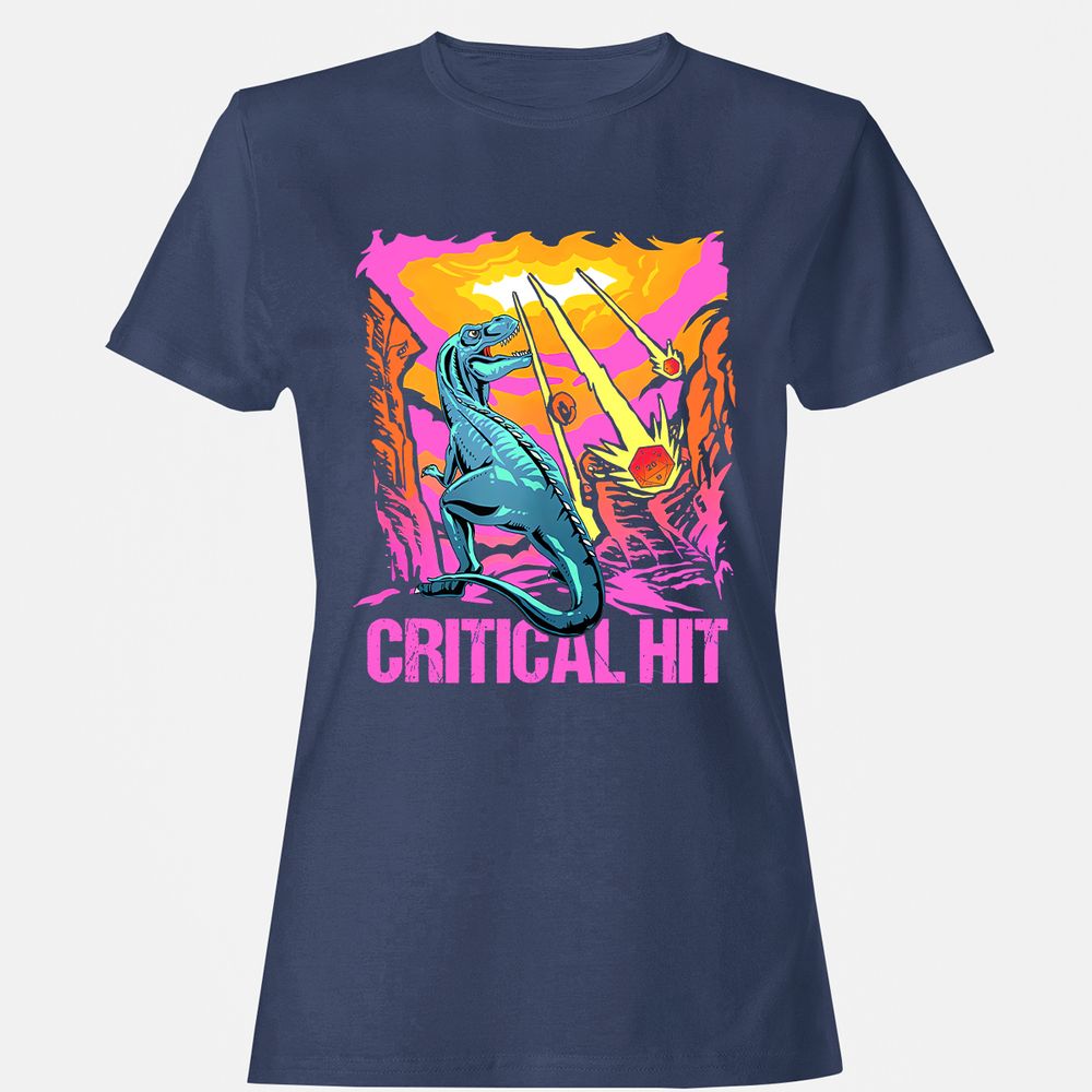 Dinosaur Critical Hit Women's T-Shirt - Navy - 10