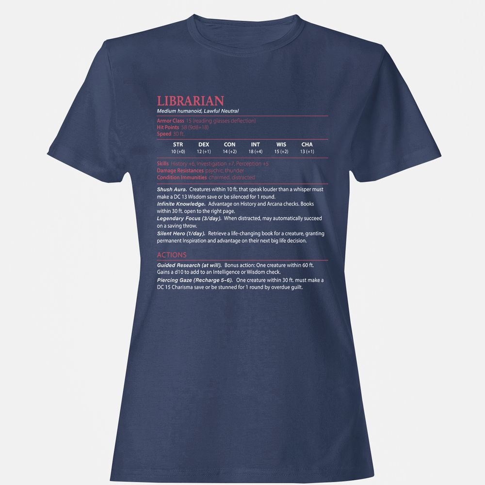 Librarian Stats Women's T-Shirt - Navy - 10