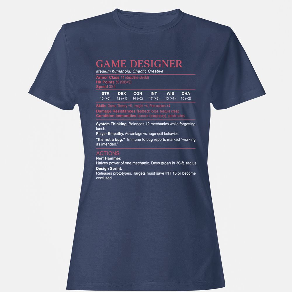 Game Designer Stats Women's T-Shirt - Navy - 10