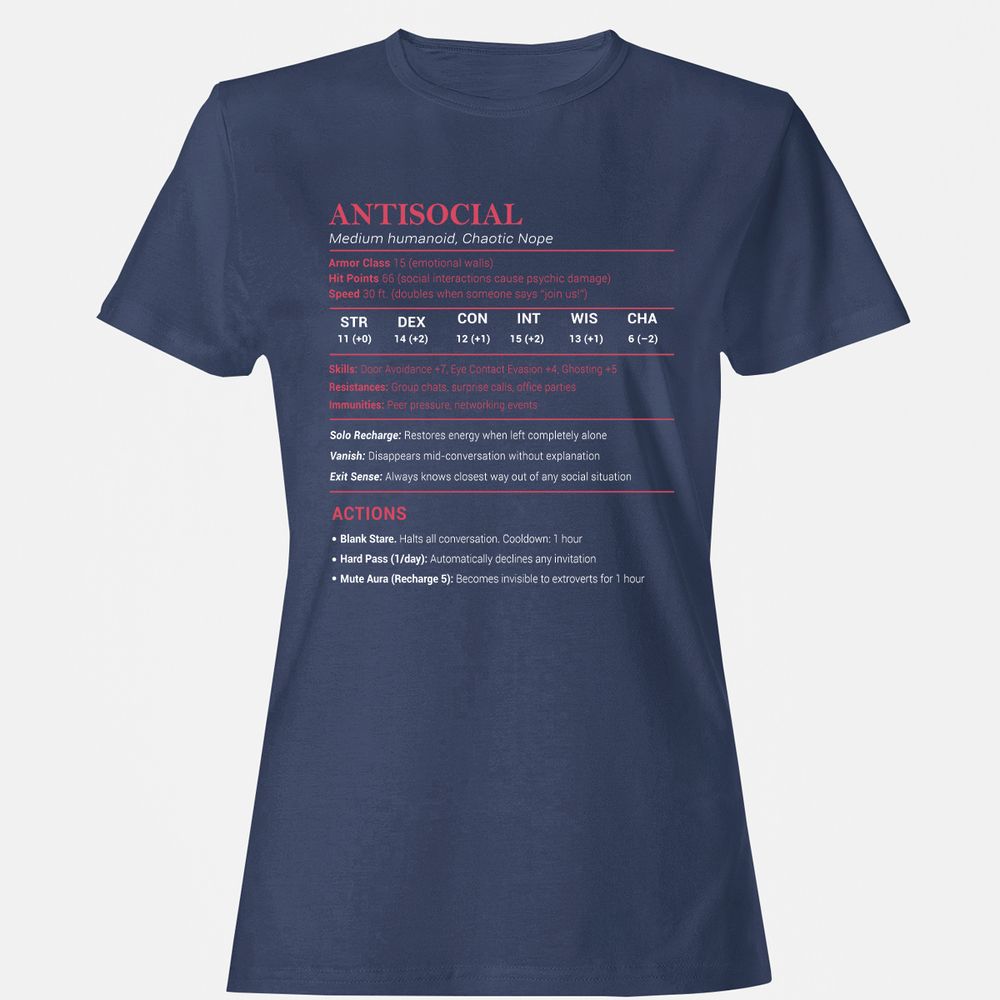 Antisocial Stats Women's T-Shirt - Navy - 10