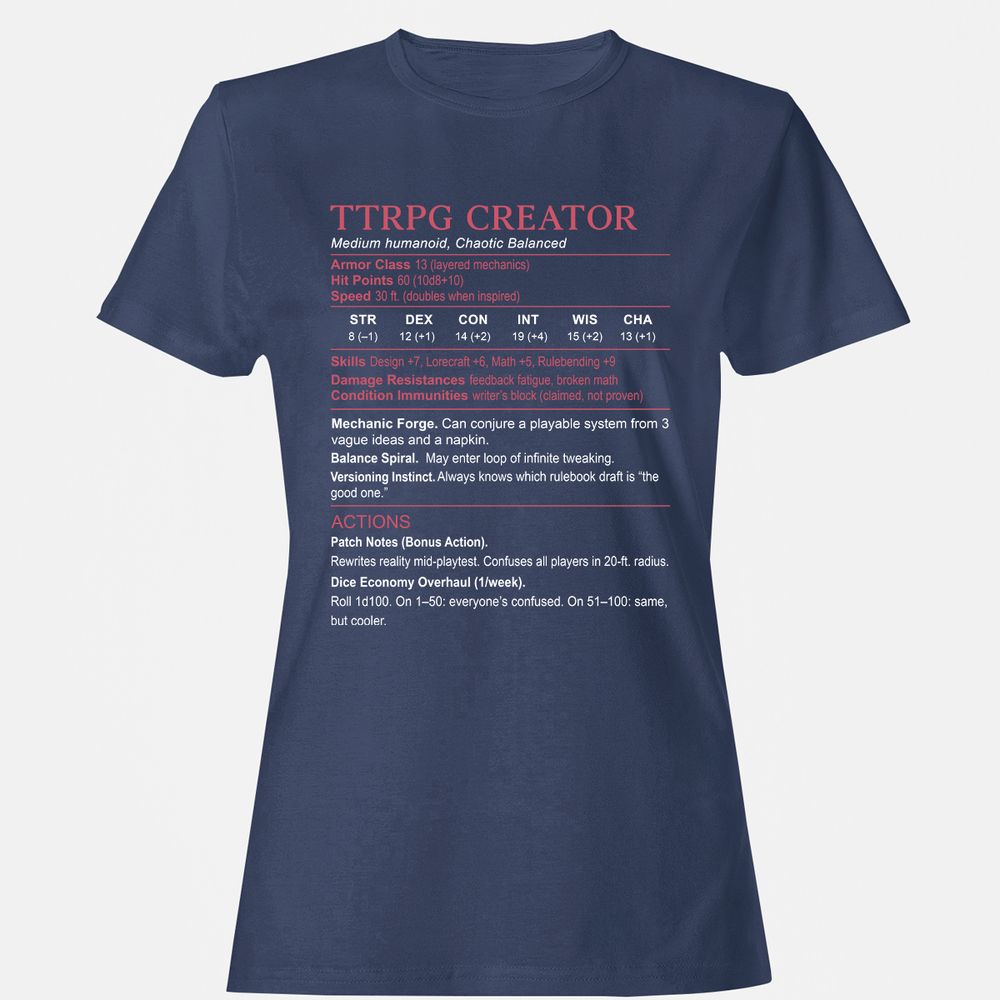 TTRPG Creator Stats Women's T-Shirt - Navy - 10