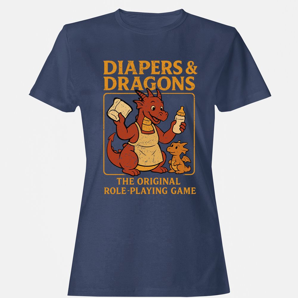 Diapers & Dragons Women's T-Shirt - Navy - 10
