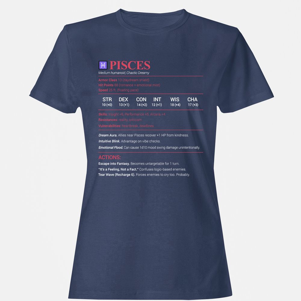 Pisces Stats Women's T-Shirt - Navy - 10