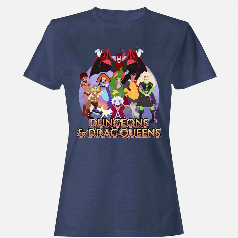 Dungeons n Drag Queens Cartoon Women's T-Shirt - Navy - 10