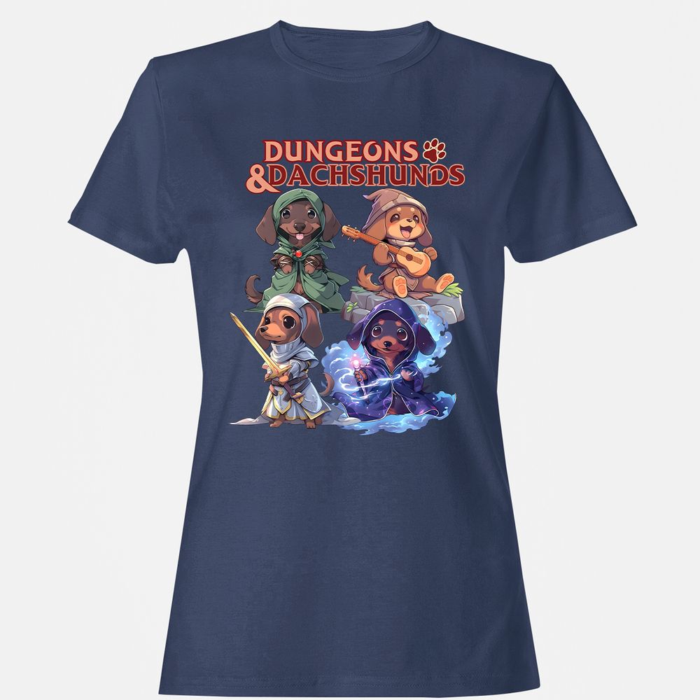 Dungeons & Dachshunds Women's T-Shirt - Navy - 10