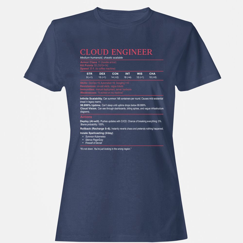 Cloud Engineer Stats Women's T-Shirt - Navy - 10