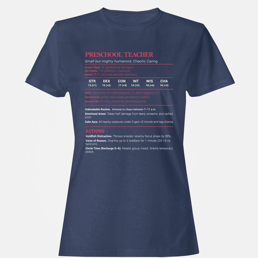 Preschool Teacher Stats Women's T-Shirt - Navy - 10