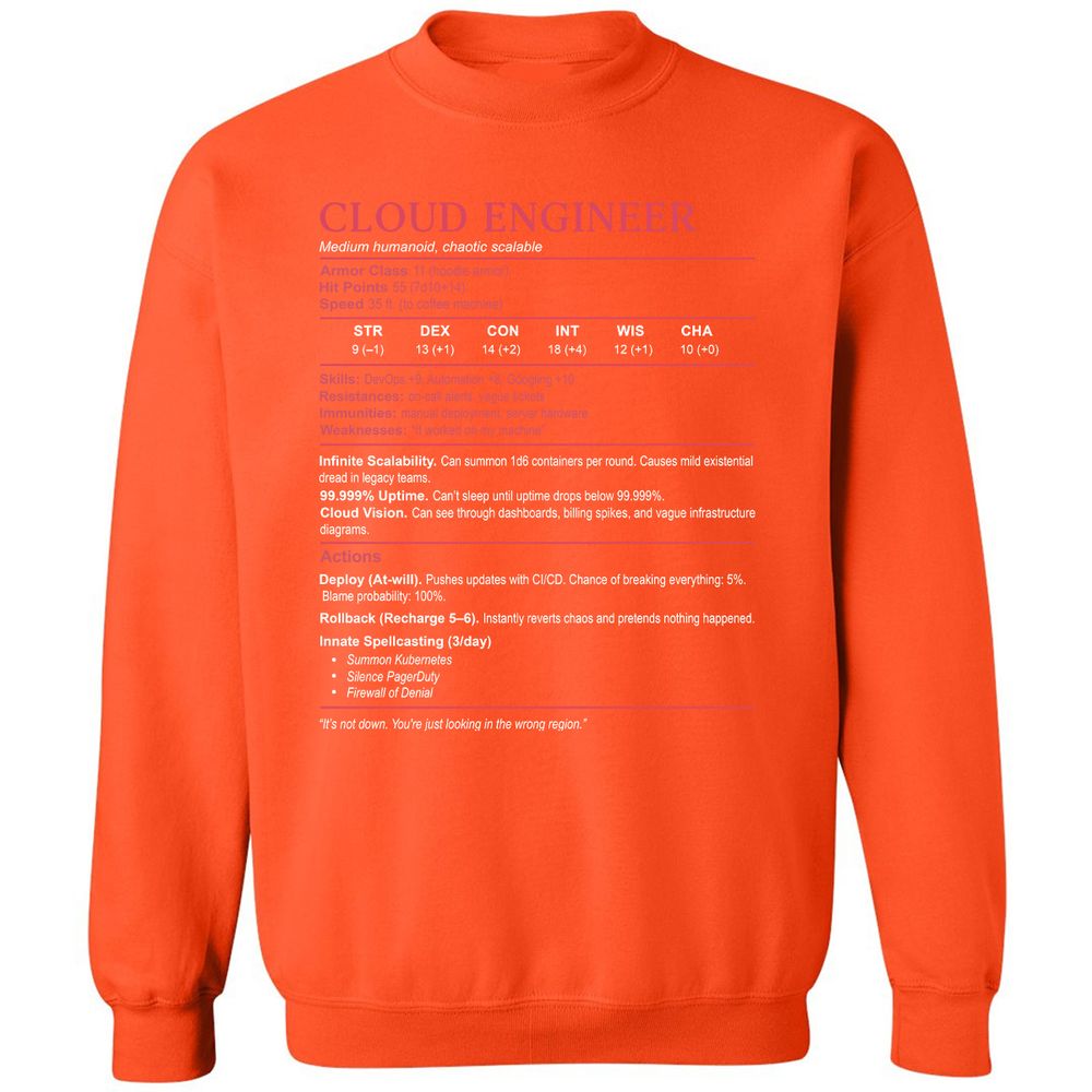 Cloud Engineer Stats Classic Unisex Sweatshirt - Orange - 10