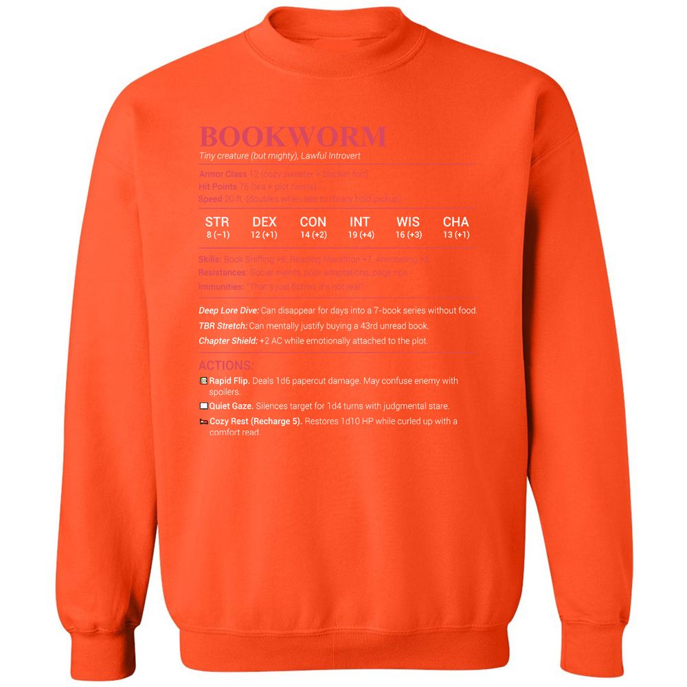 Bookworm Stats Classic Unisex Sweatshirt - Orange - 10