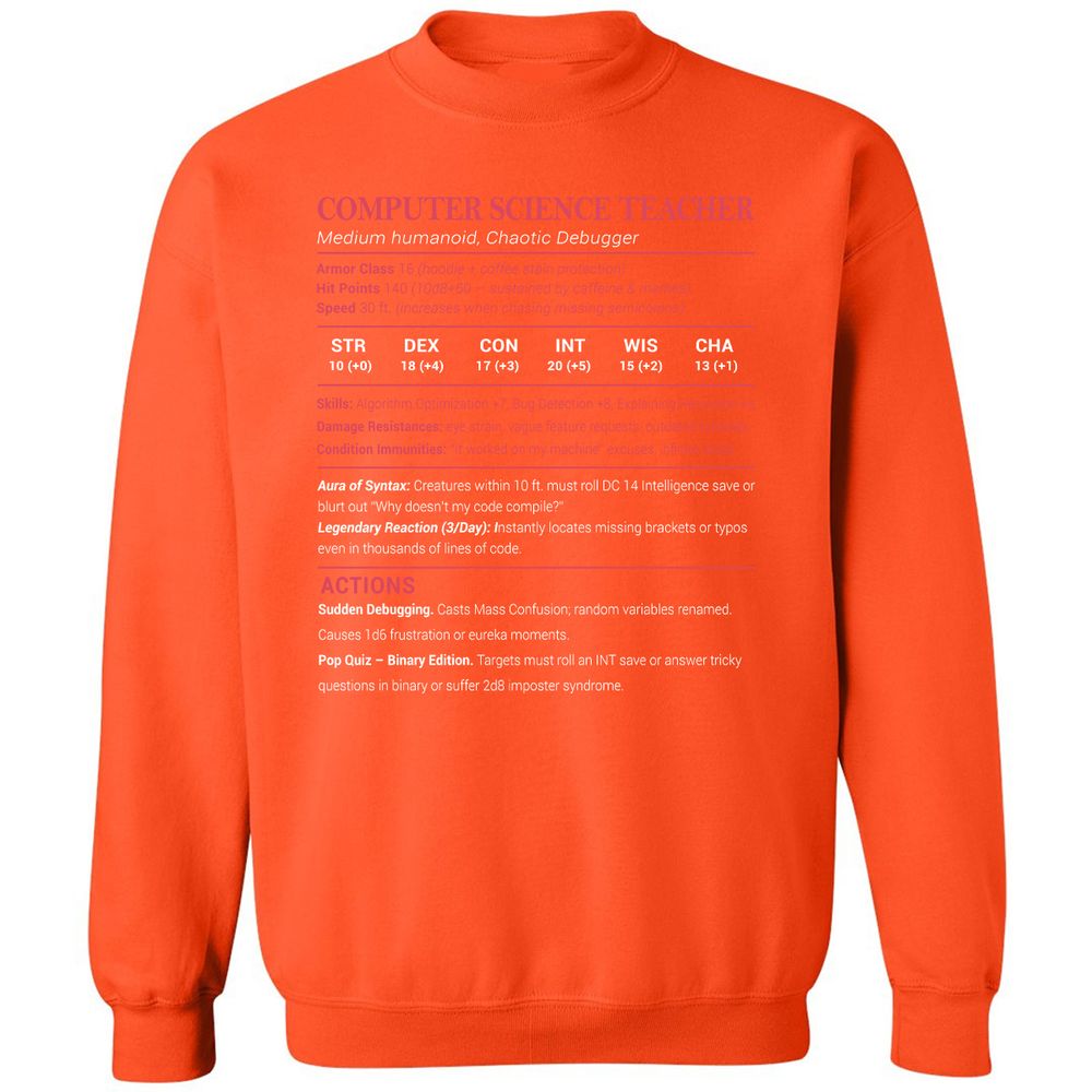 Computer Science Teacher Classic Unisex Sweatshirt - Orange - 10