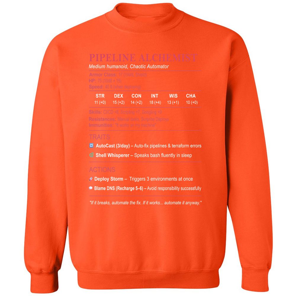 DEVOPS Stats (Pipeline Alchemist) Classic Unisex Sweatshirt - Orange - 10
