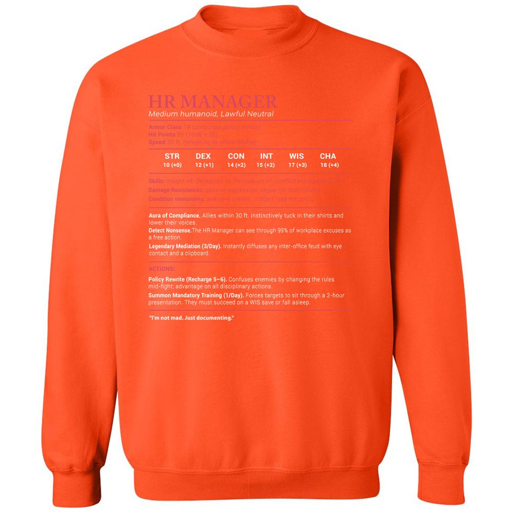 HR Manager Stats Classic Unisex Sweatshirt - Orange - 10