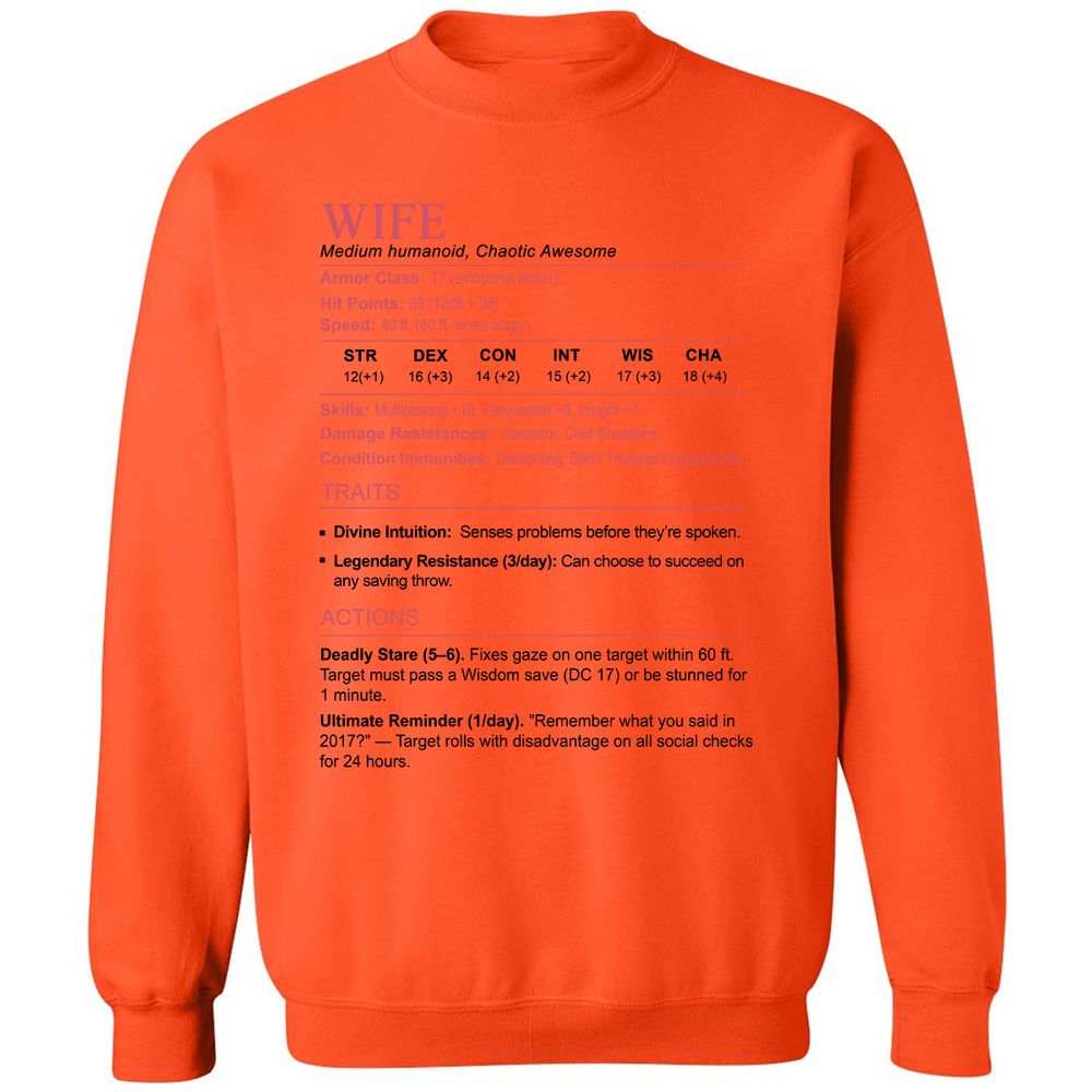 Wife Stats 2 Classic Unisex Sweatshirt - Orange - 10