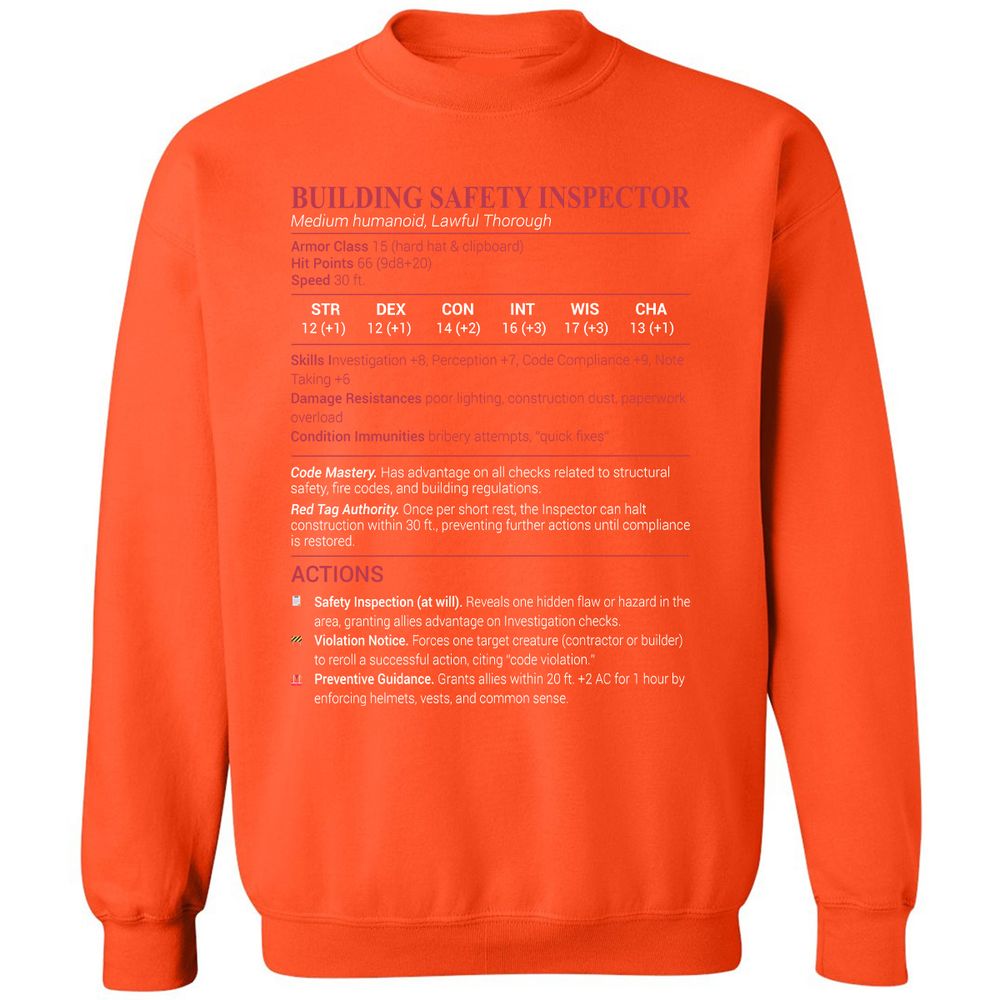 Building Safety Inspector Classic Unisex Sweatshirt - Orange - 10