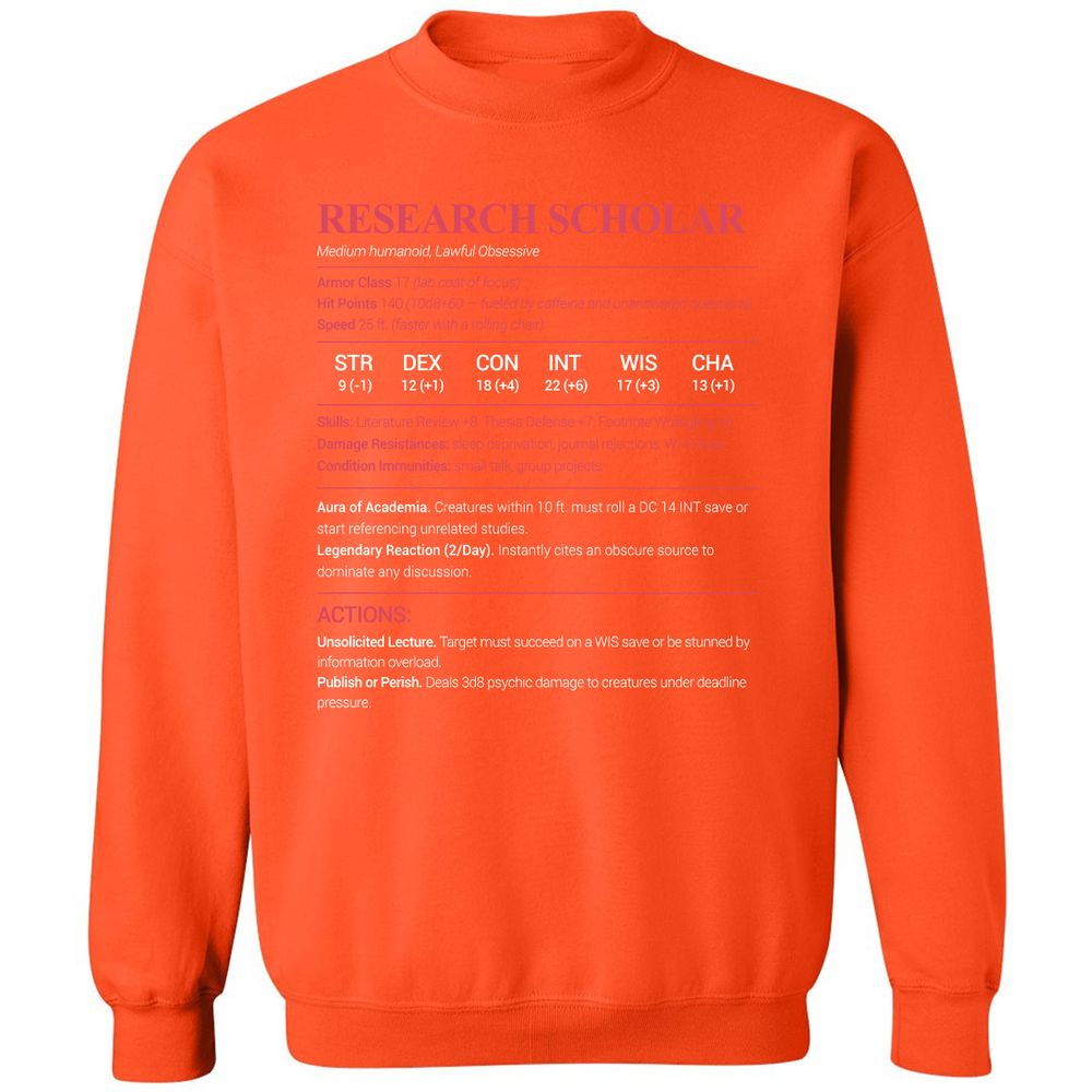 Research Scholar Classic Unisex Sweatshirt - Orange - 10