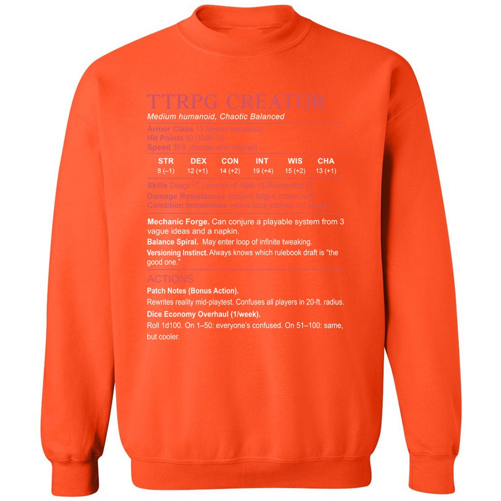 TTRPG Creator Stats Classic Unisex Sweatshirt - Orange - 10