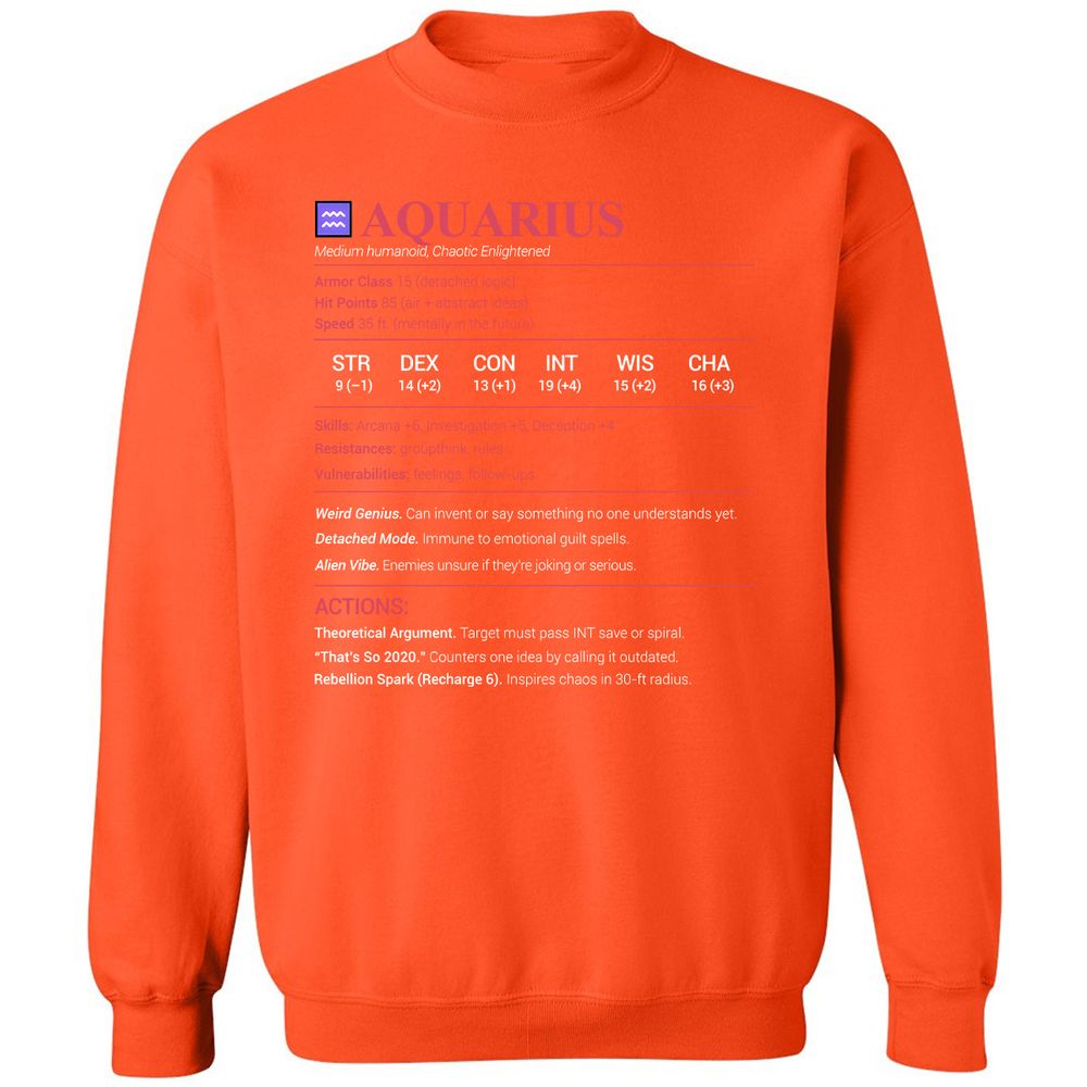 Aquarius Stats Classic Unisex Sweatshirt - Orange - 10