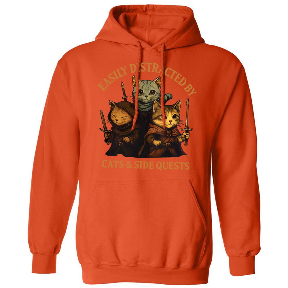 Easily Distracted By Cats & Side Quests Classic Unisex Hoodie - Orange - 10