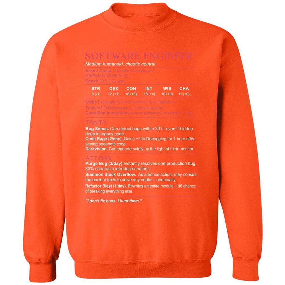 Software Engineer Stats Classic Unisex Sweatshirt - Orange - 10