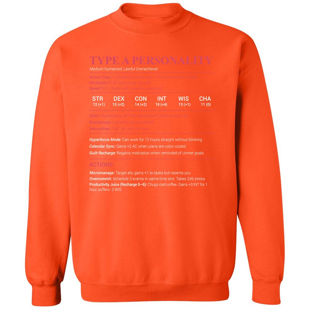 Type A Stats Classic Unisex Sweatshirt - Orange - 10